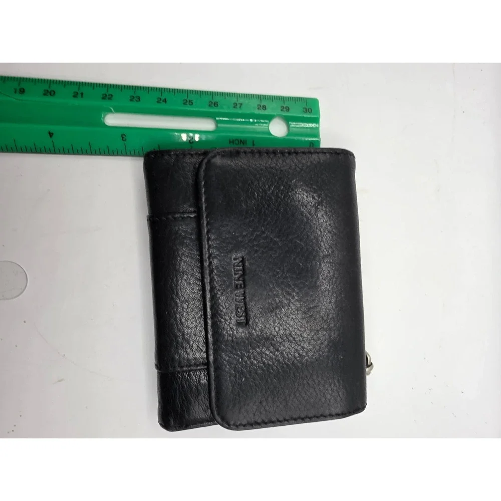 Nine West Black Faux Leather Trifold Wallet with Zip Coin Pocket and ID Window
